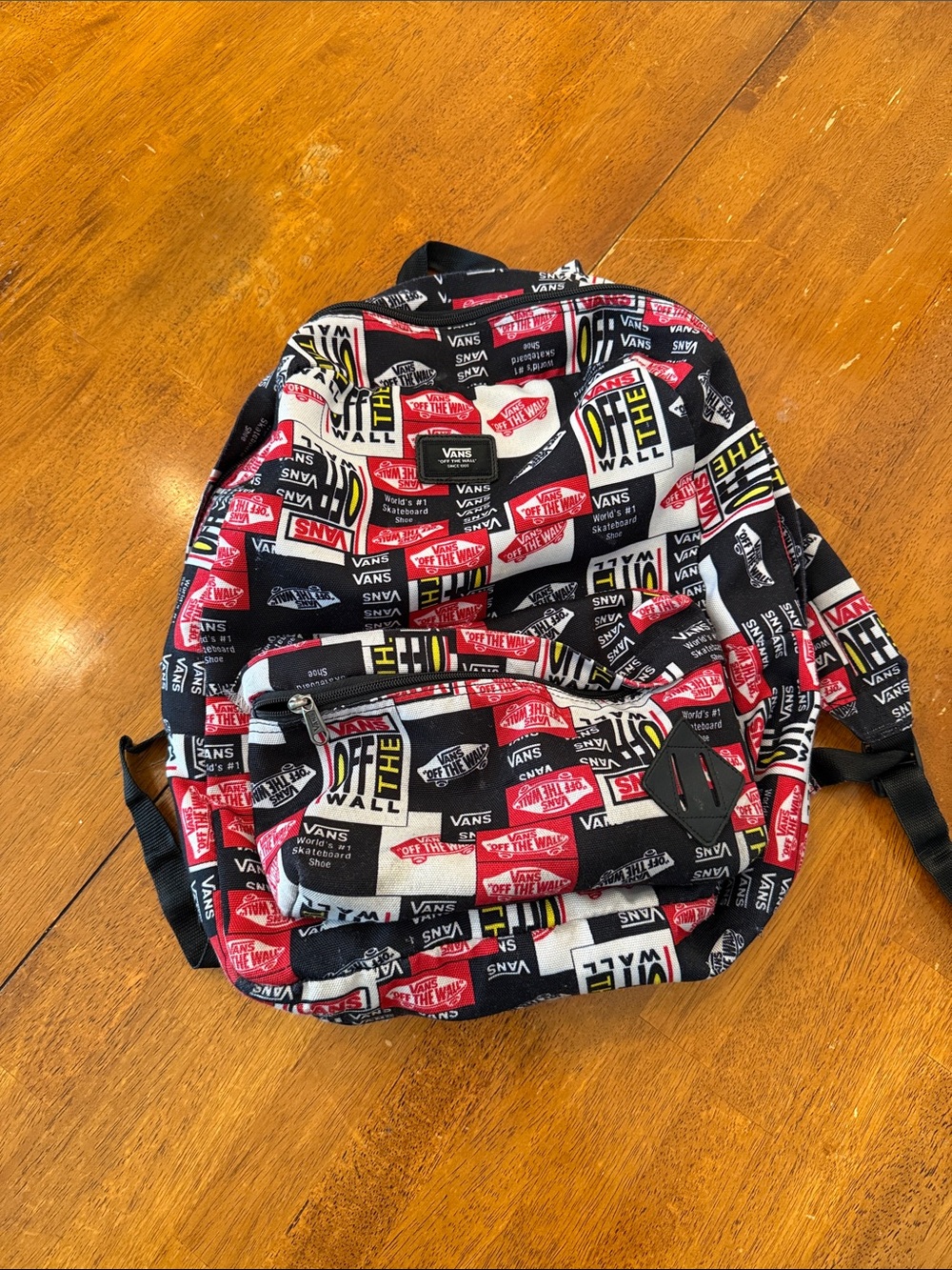Vans Multicolor Logo Patchwork Backpack in Red, Black, White